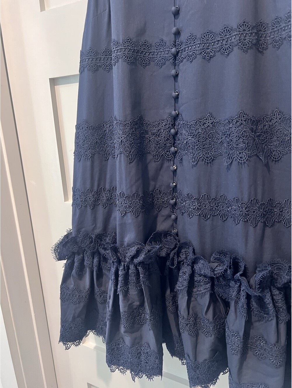 $445 Cinq à Sept Women's Blue Tiered Lace High Neck Button-Front Malena Dress 4 - Picture 3 of 16